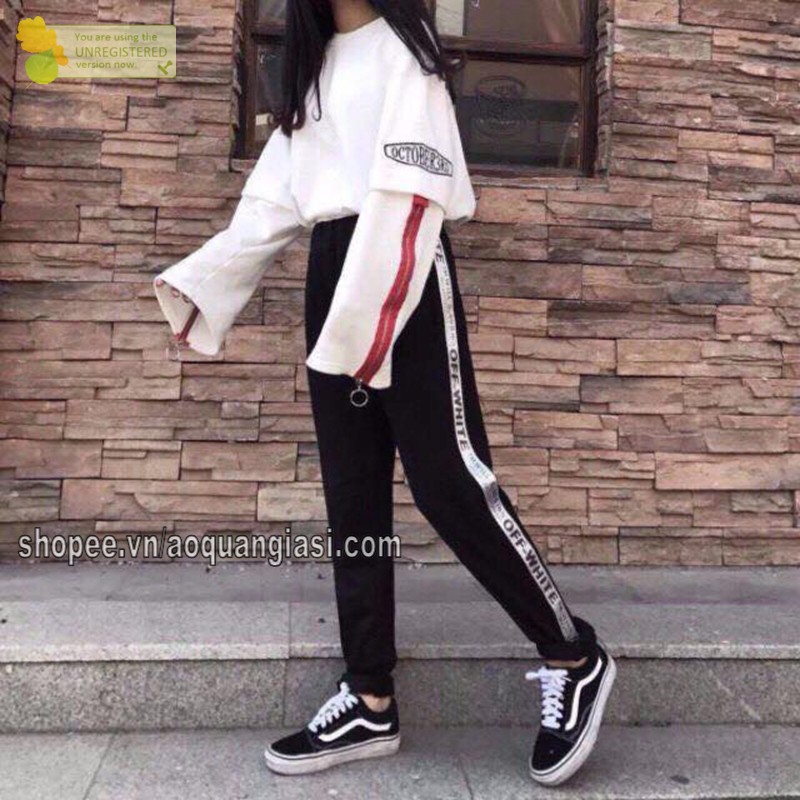 Quần jogger chữ OFF không bo MT399