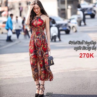 👗 Đầm maxi cổ yếm in hoa văn (1 màu)