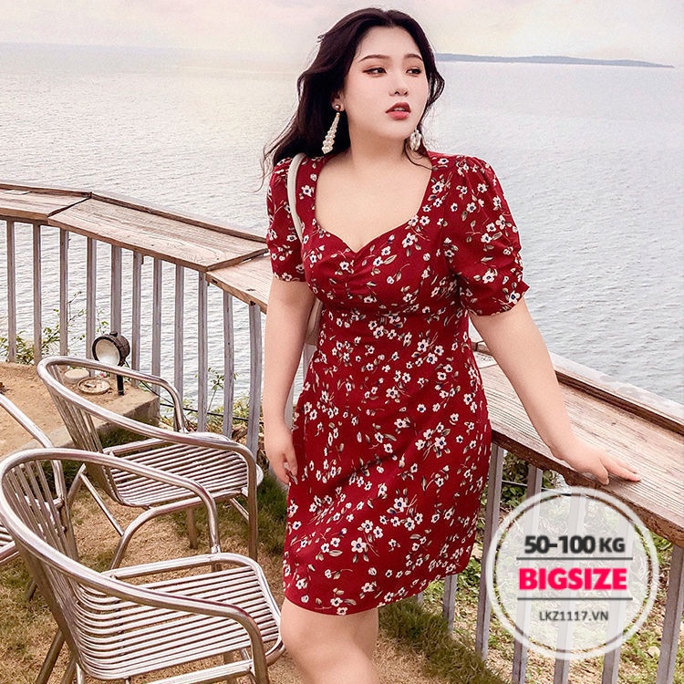 Đầm hoa Bigsize Váy nữ dáng Ôm cổ vuông thời trang xinh đẹp Hàn Quốc cho người mập béo BIGSIZE nữGIAREE