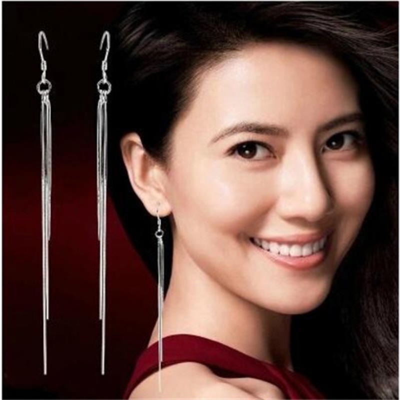 Đôi Khuyên Tai Dài Hình Trái Tim Đính Đá Sang Trọng Cho Nữ