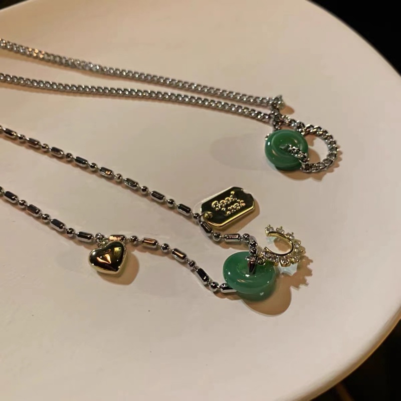 Vòng cổ Hai Lớp Mặt Hình Trái Tim Màu Xanh Ngọc Bích Phong Cách Hip Hop Thời Trang