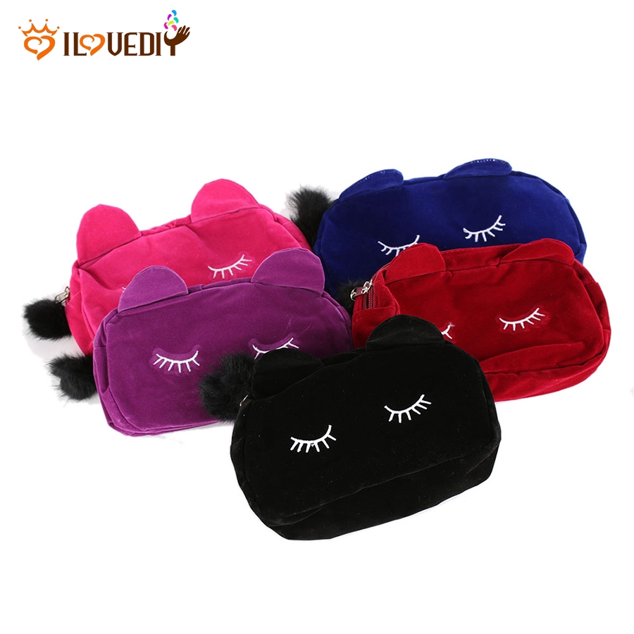 Túi nỉ đựng đồ trang điểm hình mèo dễ thương