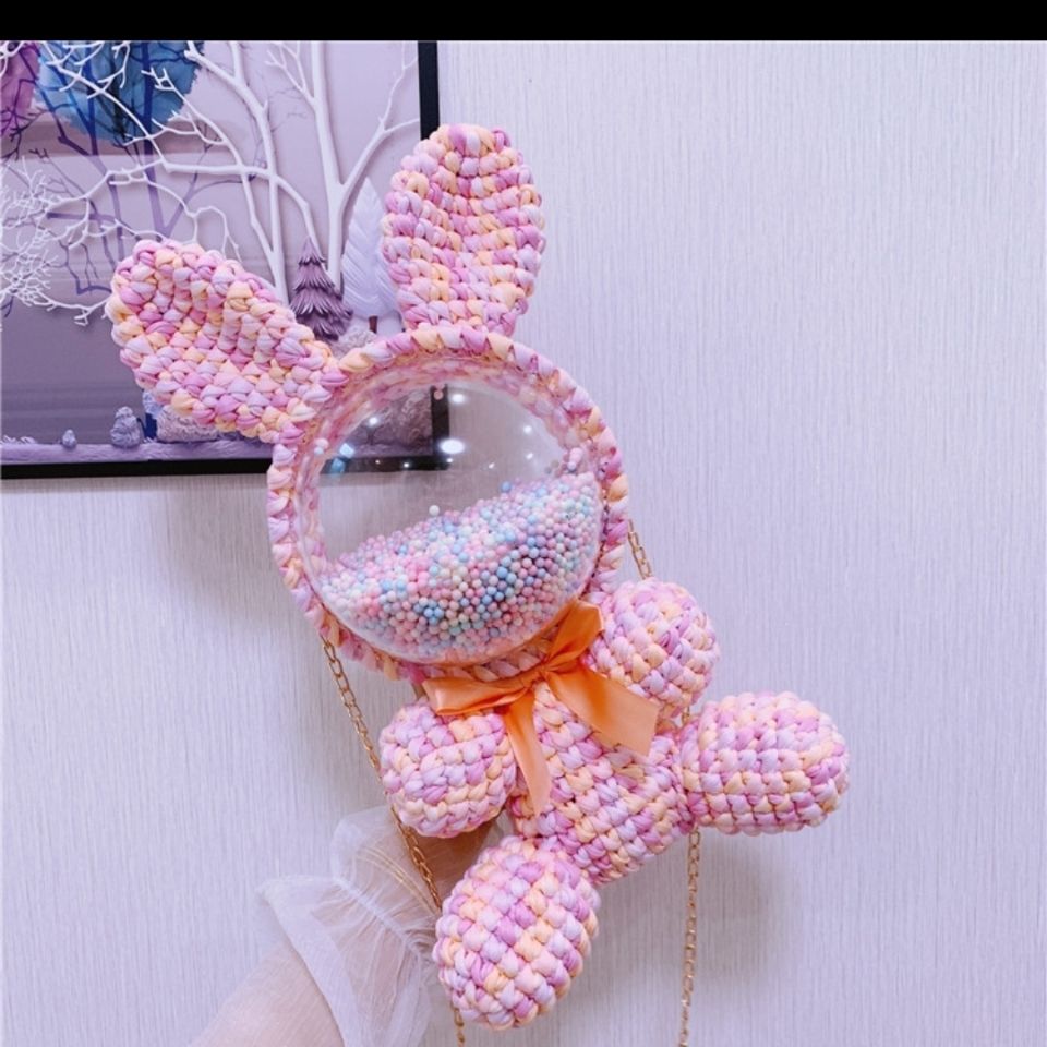 Handmade woven bag DIY material bag shoulder transparent backpack cute cartoon bunny homemade