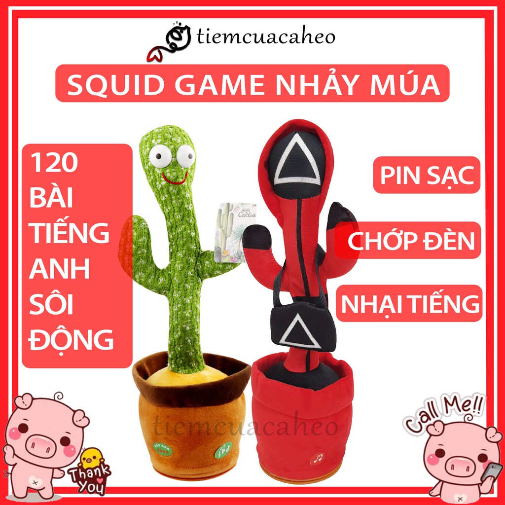 (SG,Có Sẵn) Cây Xương Rồng Nhảy Múa Có Đèn, Trò Chơi Con Mực, Vuông, Tròn, Tam Giác Squid Game dancing 120 bài hot trend