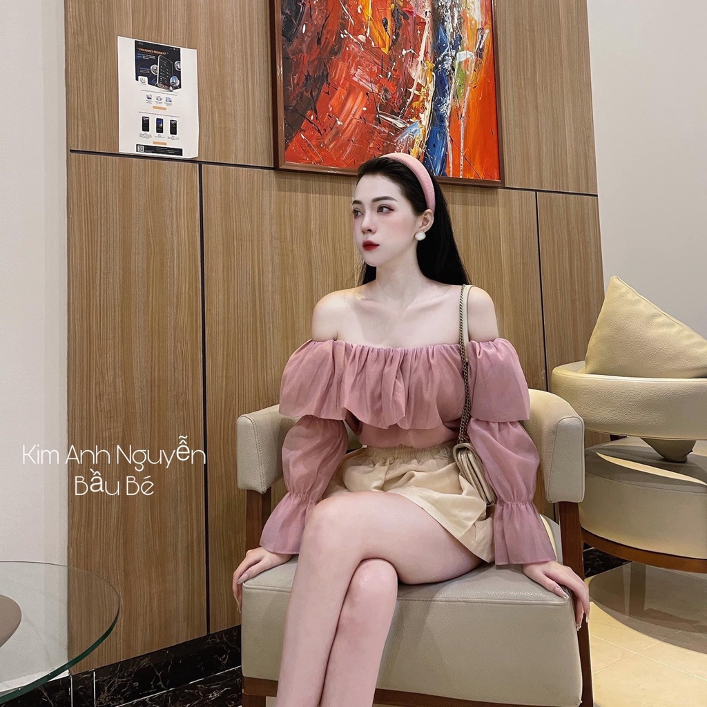 [Mã FAMARAL2 giảm 10K đơn 50K] Set trễ vai tơ bèo nhún tay quần đui tacta be sữa LD138