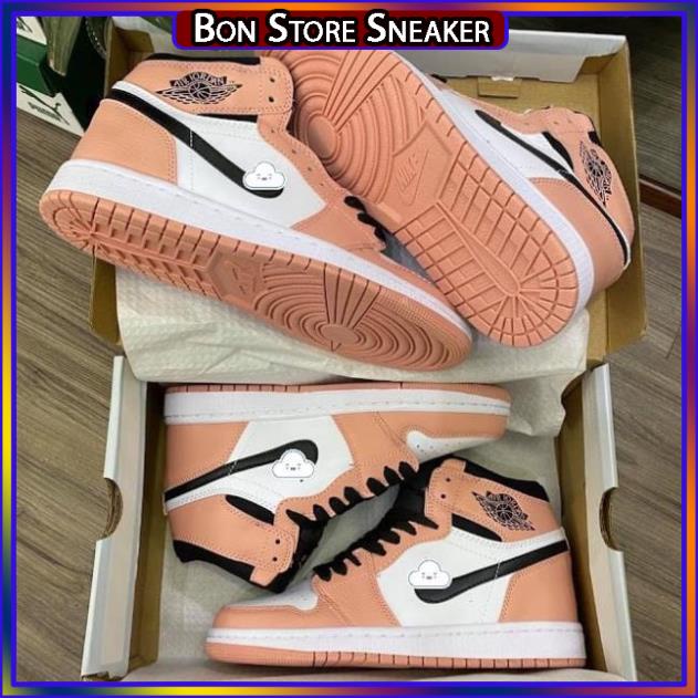 Giày thể thao nữ Jordan màu hồng móc đen cổ cao cực chất hot trend 2021, Full Box Bill