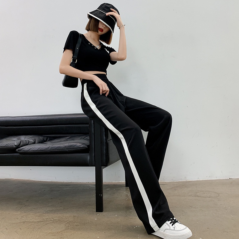 Quần nữ 3 sọc thể thao, quần nữ ống rộng chất cotton dày dặn cao cấp có dây rút eo hàng nhập khẩu SKUQ-24A