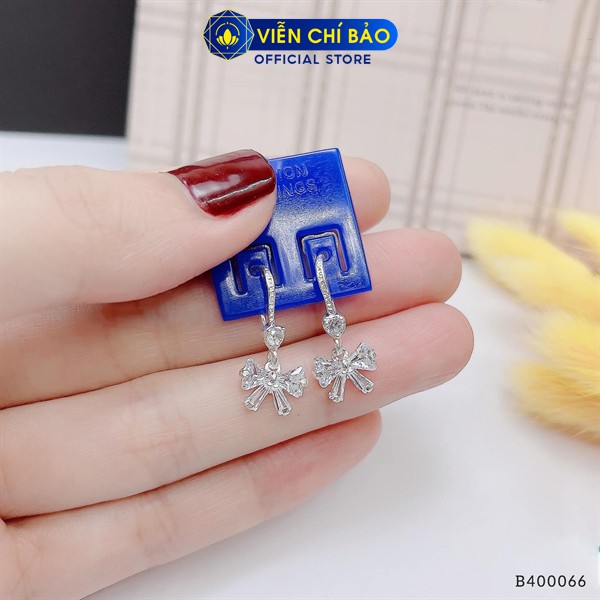 Bông tai bạc nữ hình nơ đá dáng móc chất liệu bạc S925 thời trang phụ kiện trang sức nữ Viễn Chí Bảo B400066