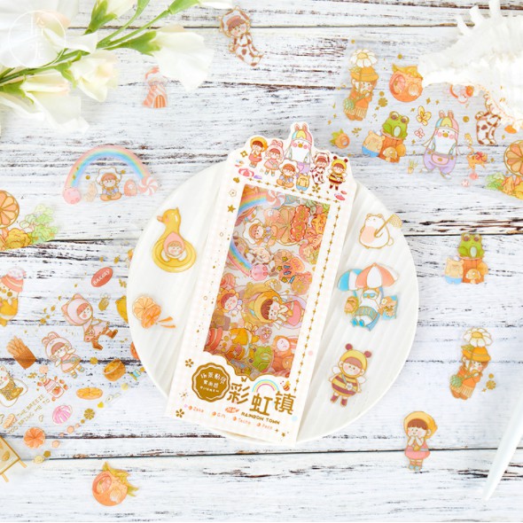 Sticker - nhãn dán - trang trí sổ tay - cổ trang, cổ phong, hoạt hình - series Đàm hoa nhất mộng - Thị trấn cầu vồng