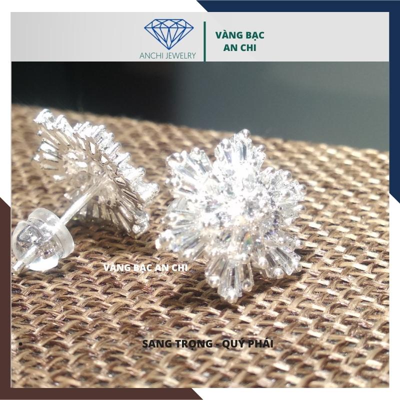 Bông tai hoa đá to - chuẩn bạc ta, đá baguette - An chi jewelry