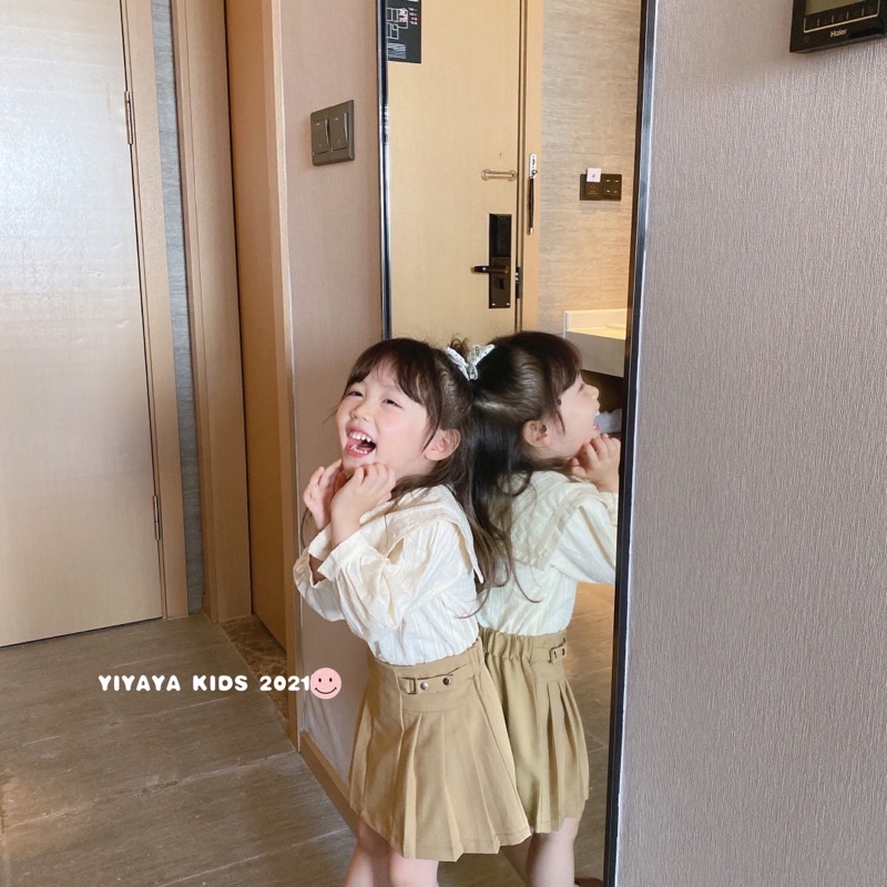 YIYAYA KIDS (3036)(3023) - Áo sơ mi vân ren kết hợp với chân váy học sinh