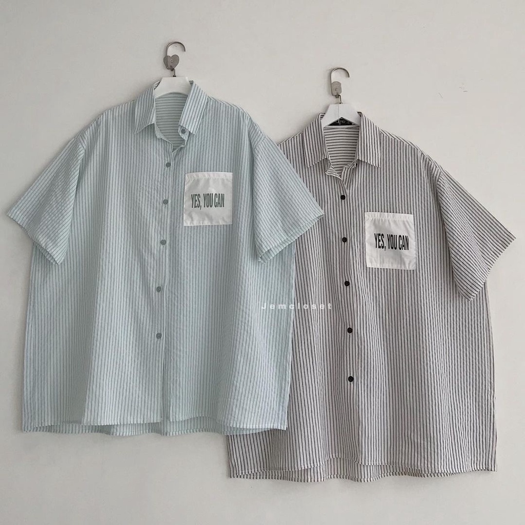Áo Sơ Mi Tay Ngắn Kẻ Sọc JEM CLOSET Form Rộng Mix Đồ Siêu Cá Tính CONFI 10320