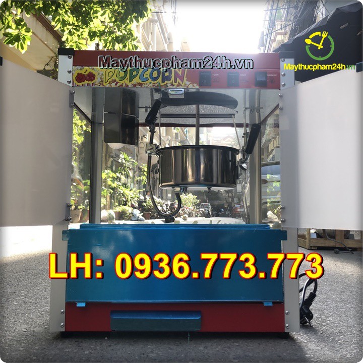 Máy nổ bỏng bắp rang bơ điện 1 pha tủ kính