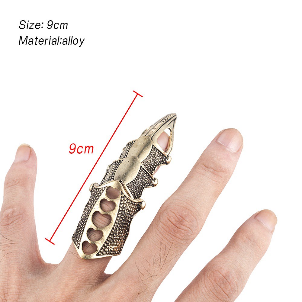 HS Cosplay Ring Cool Boys Metal Full Finger Halloween Decoration Rock Punk Personality Joint Knuckle/Multicolor