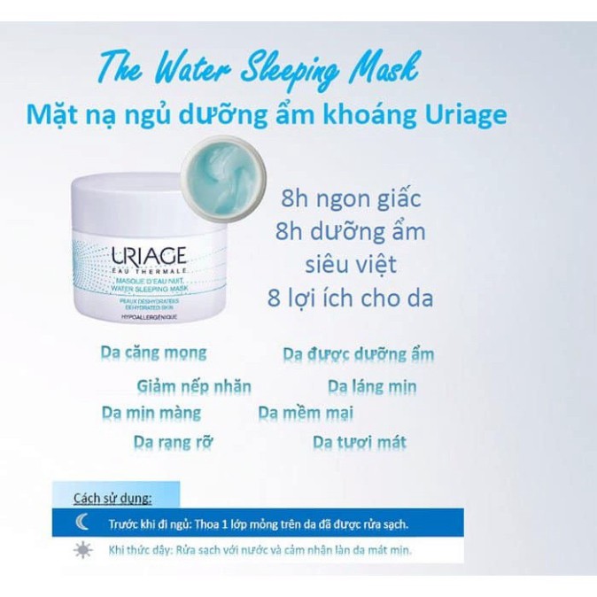 [CHÍNH HÃNG] Uriage mặt nạ ngủ dưỡng ẩm giàu khoáng Uriage Masque D'Eau Nuit Water Sleeping Mask 50ml