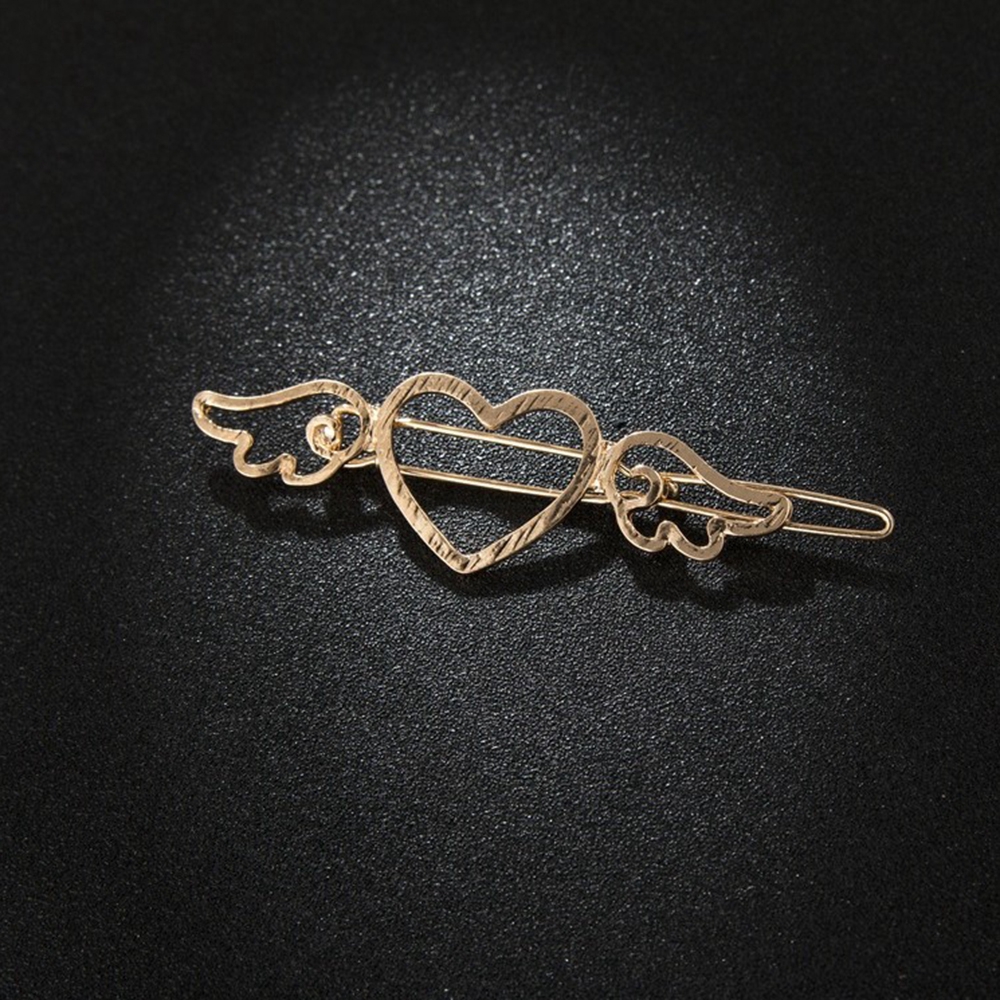 Cod Qipin Korean Heart Wings Hollow Hair Clips Retro Simple Metal Words Side Clips Hairpins 1pc