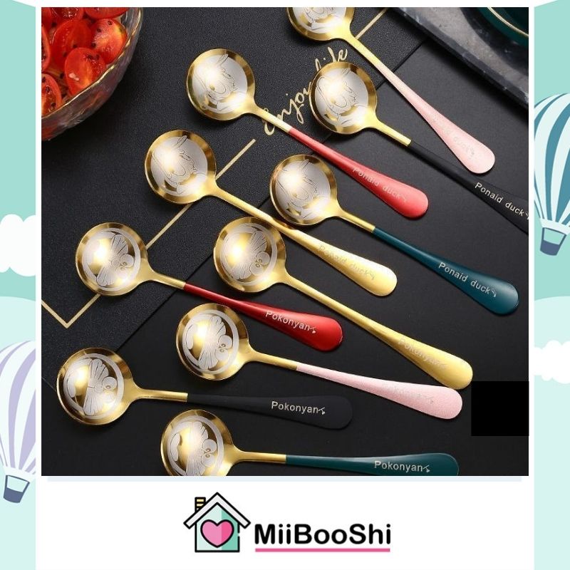 Combo 10 muỗng cao cấp Doremon inox mạ vàng mix màu Miibooshi D2.084