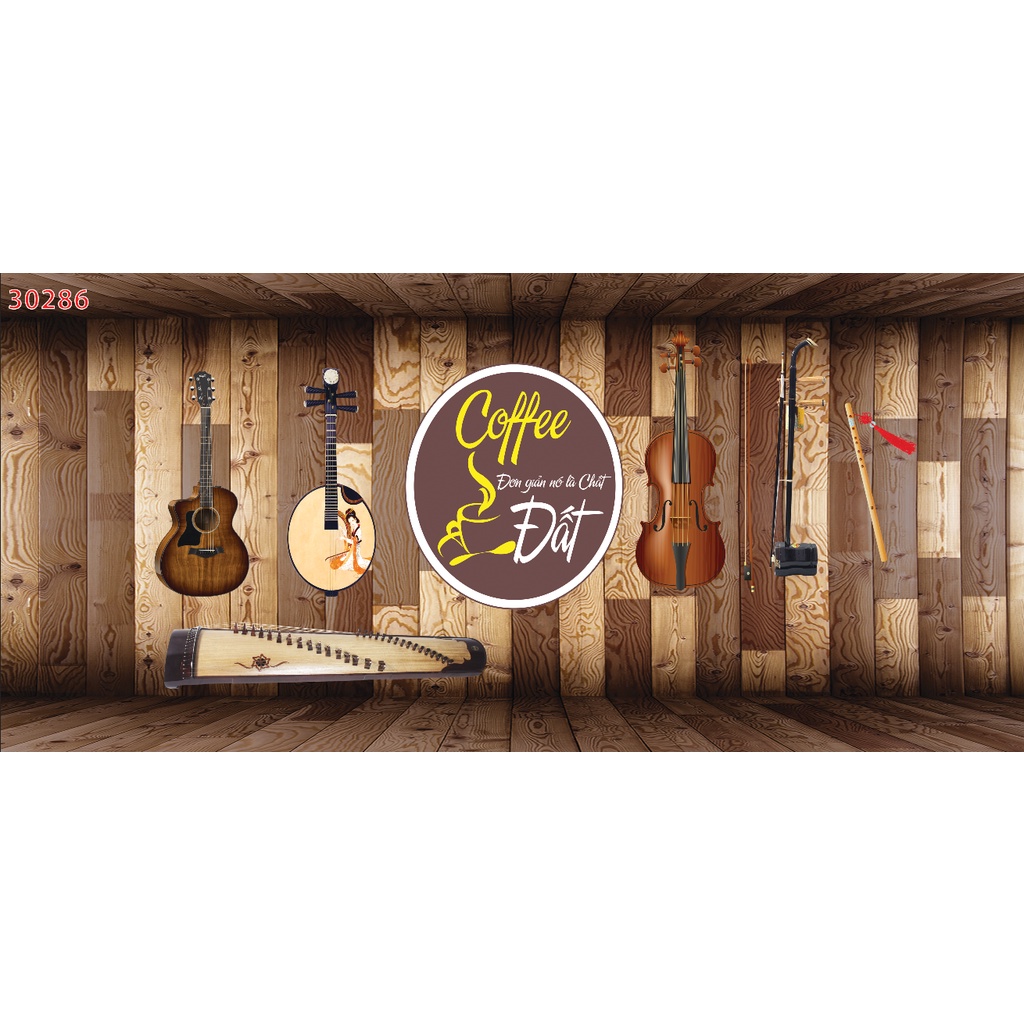 Tranh Quán Cafe, Trà Sữa, Trang Trí Cửa Hàng âm nhạc, cốc cà phê, hạt cà phê, in kích thước theo yêu cầu, không giới hạn