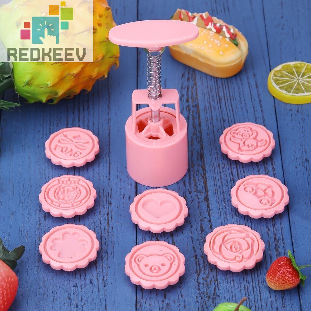 Bộ khuôn làm bánh trung thu hình động vật 3D + 1 8 con dấu áp suất