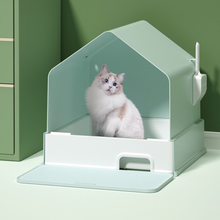 [Mẫu mới]Nhà vệ sinh cho mèo ngăn mùi chống văng cát kiểu dáng biệt thự sang trọng hiện đại tặng kèm xẻng