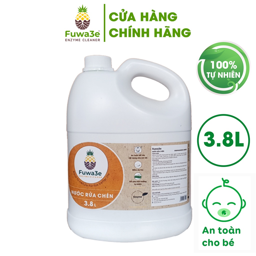 Nước rửa chén bát Fuwa3e hữu cơ Enzyme sinh học organic 3.8L an toàn cho bé bảo vệ da tay