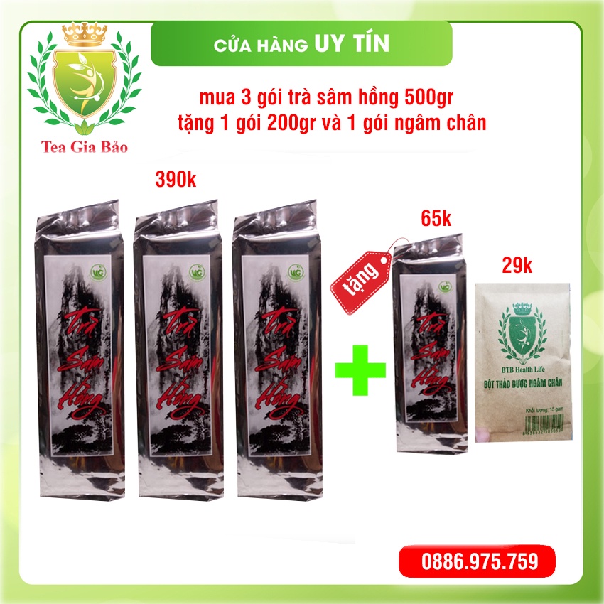 trà sam hồng 500GR - 3 gói tặng gói 200gr + gói ngâm chân