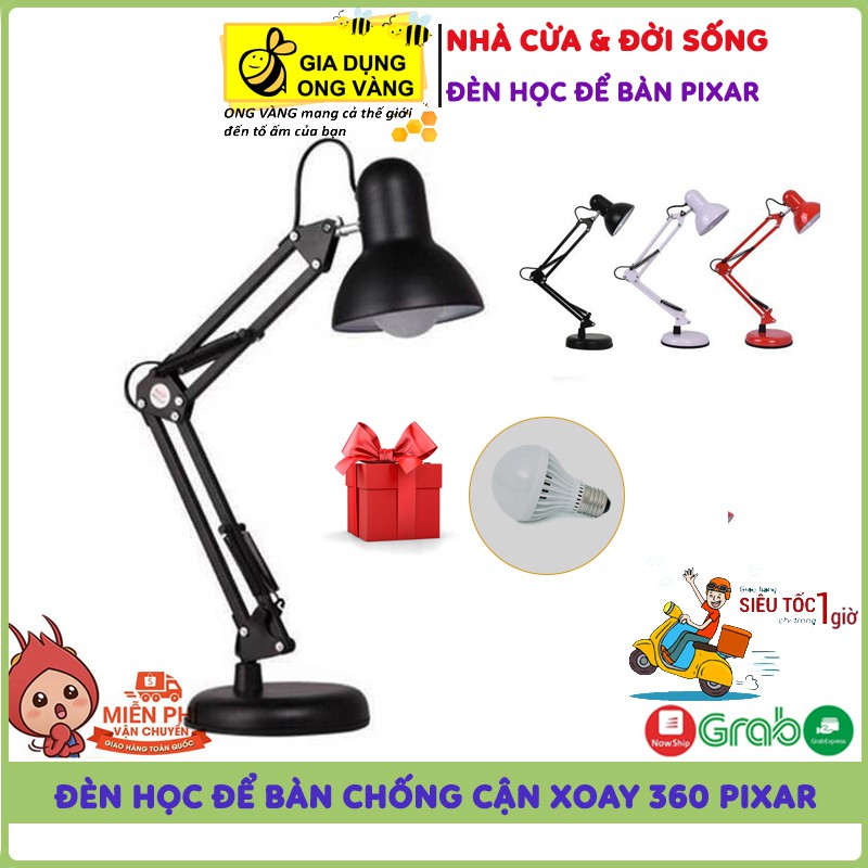 Đèn Học Để Bàn Chống Cận Pixax, Đèn Học Chống Cận Xoay 360 Độ Tặng Kèm Đế, Kẹp, Bóng Đèn Học