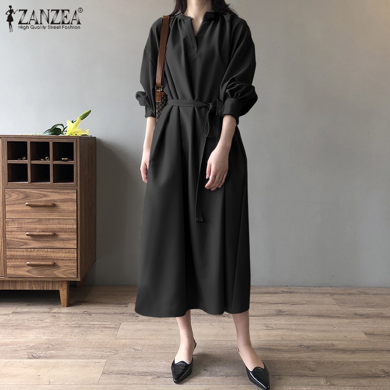 Đầm maxi dài Zanzea tay phồng cổ chữ v thời trang dành cho nữ
