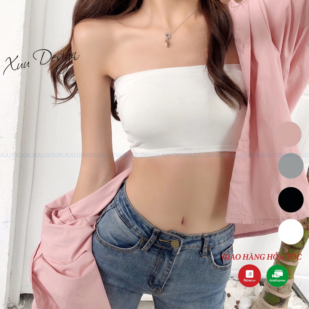 Áo quây ngực  croptop nữ không đệm thun trơn dáng ôm màu trơn không dây Xuu Design AD06