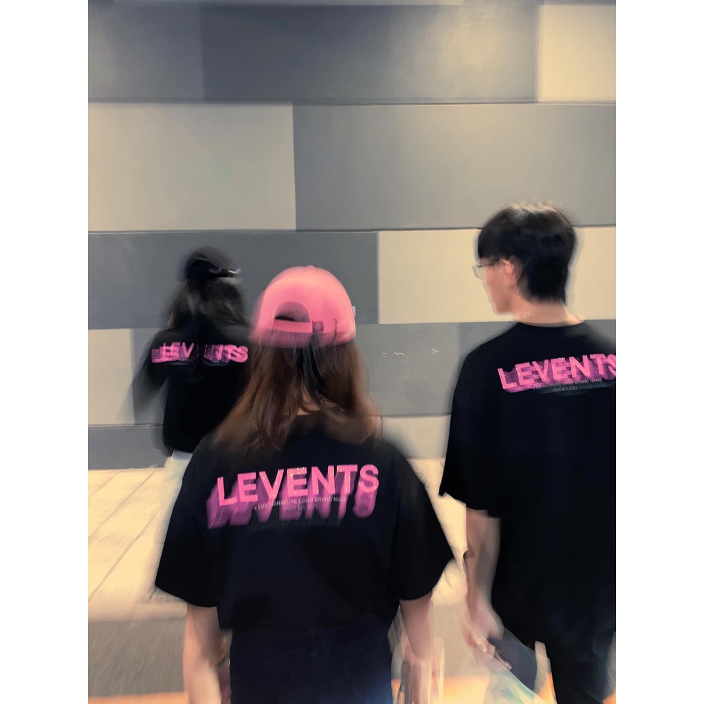 Áo thun tay lỡ Levents XL Logo tee nam nữ  XL màu đen chữ hồng chất cotton form rộng - Gin Store
