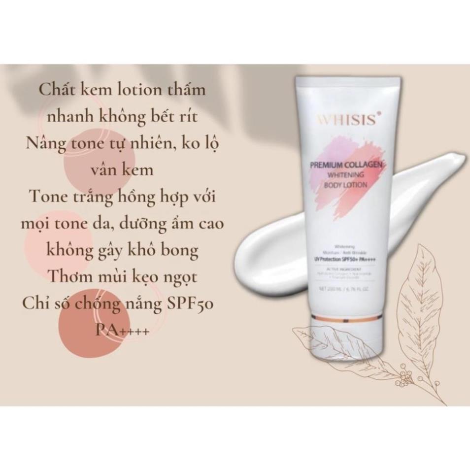 Dưỡng Thể Trắng Da Nâng Tone Chống Nắng Whisis Premium Collagen Whitening Body Lotion 200ml.