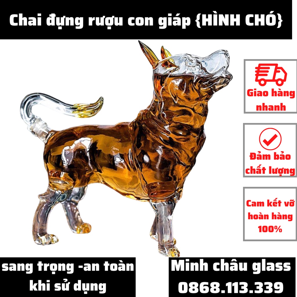 Bình Đựng Rượu 12 Con Giáp 1000ML cao cấp mẫu Con Chó  Vỏ Chai Rượu Thủy Tinh 1 Lít làm quà tặng ý nghĩa