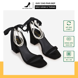 Giày cao gót nữ đế vuông thắt nơ 7 phân, giày sandal bigsize guốc quai ngọc siêu xinh 2022 Hoàng Thanh mã CG01