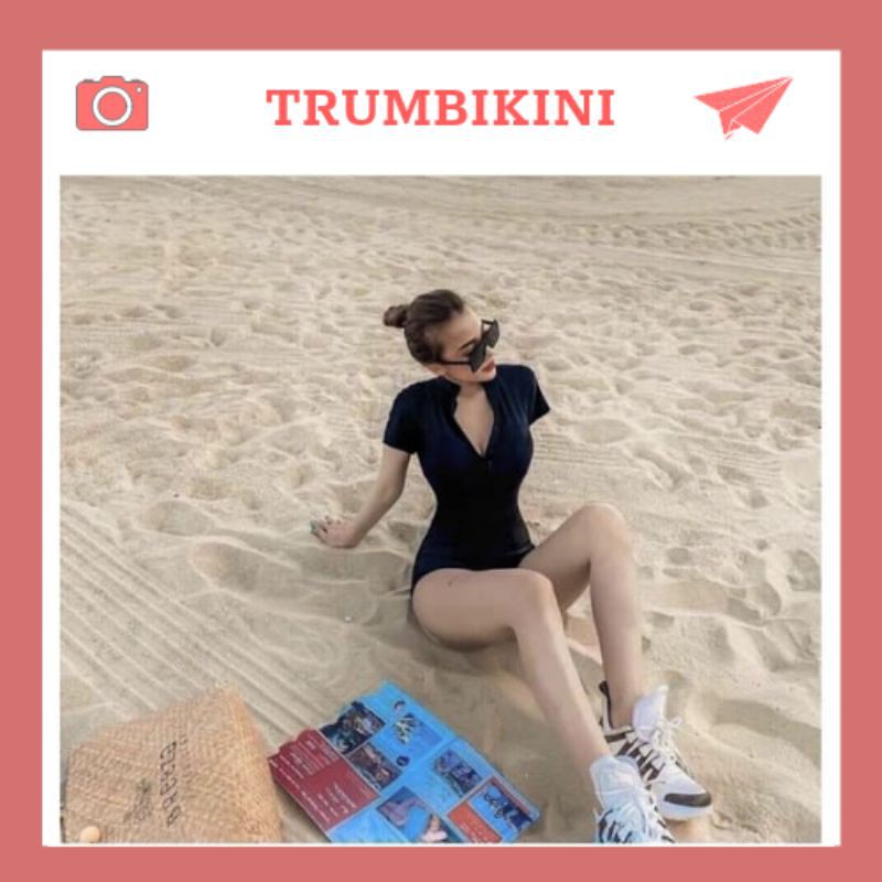 Đồ bơi một mảnh có tay khoá kéo Hàn Quốc chất liệu co giãn thoải mái