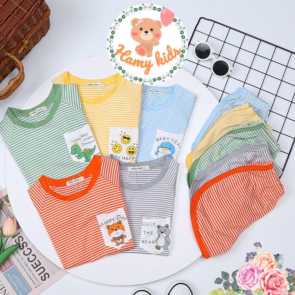 Đồ Bộ Minky Mom Chính Hãng Bé Trai Bé Gái Thun Lạnh Sọc Dệt Visco Tay Ngắn Quần Cộc Bé Từ 0-5 Tuổi Dưới 20kg - Hamykids
