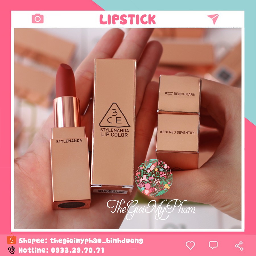 (SALE) Son 3CE Vỏ Vàng 226/227/228 3CE Matte Lip Color | BigBuy360 - bigbuy360.vn