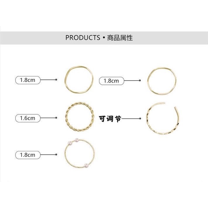 Bộ 5 Nhẫn Đeo Ngón Tay Mềm Mại Kiểu Nhật Hàn Thời Trang Cho Nữ