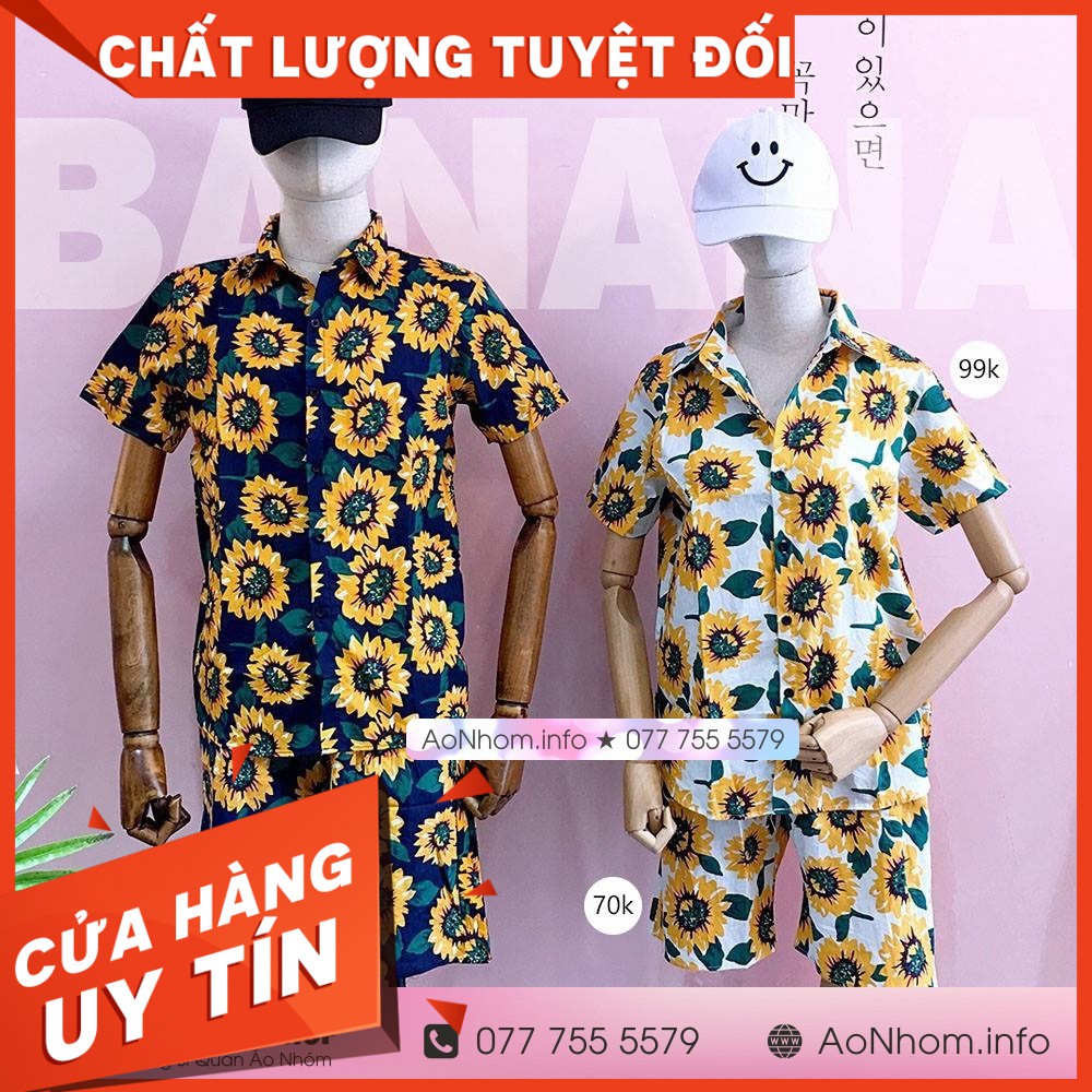 Đồ đi biển nam nữ, Áo đi biển gia đình, áo sơ mi đi biển thoáng mát có bigsize ★ Hướng dương