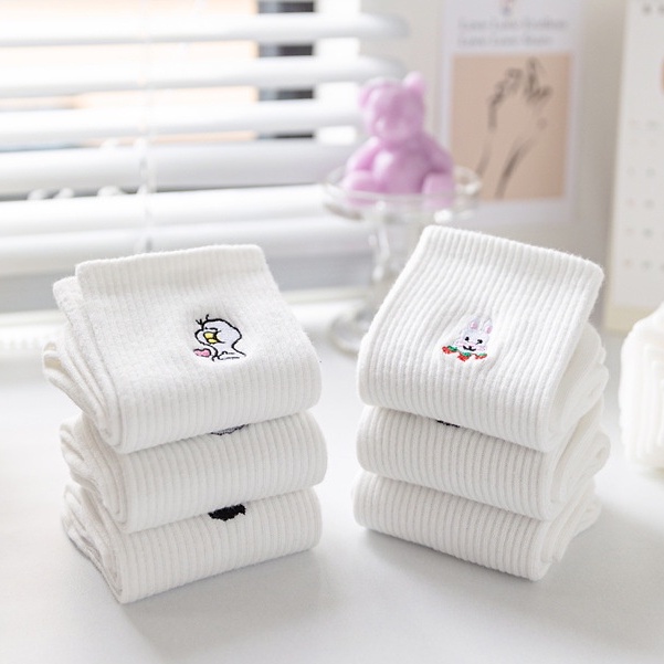 Vớ tất trắng thêu icon ếch vịt thỏ vô diệm