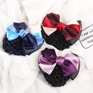 Búi tóc satin có lưới búi mịn đẹp - Kẹp nơ có lưới búi kẹp búi tóc Kẹp búi công sở phối 3 màu