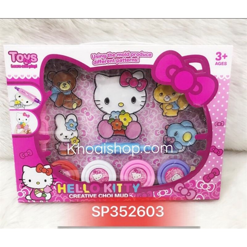 Hộp đất sét Kitty nặn thú 4 hủ khuôn (thỏ, mèo, chuột,gấu, sóc)