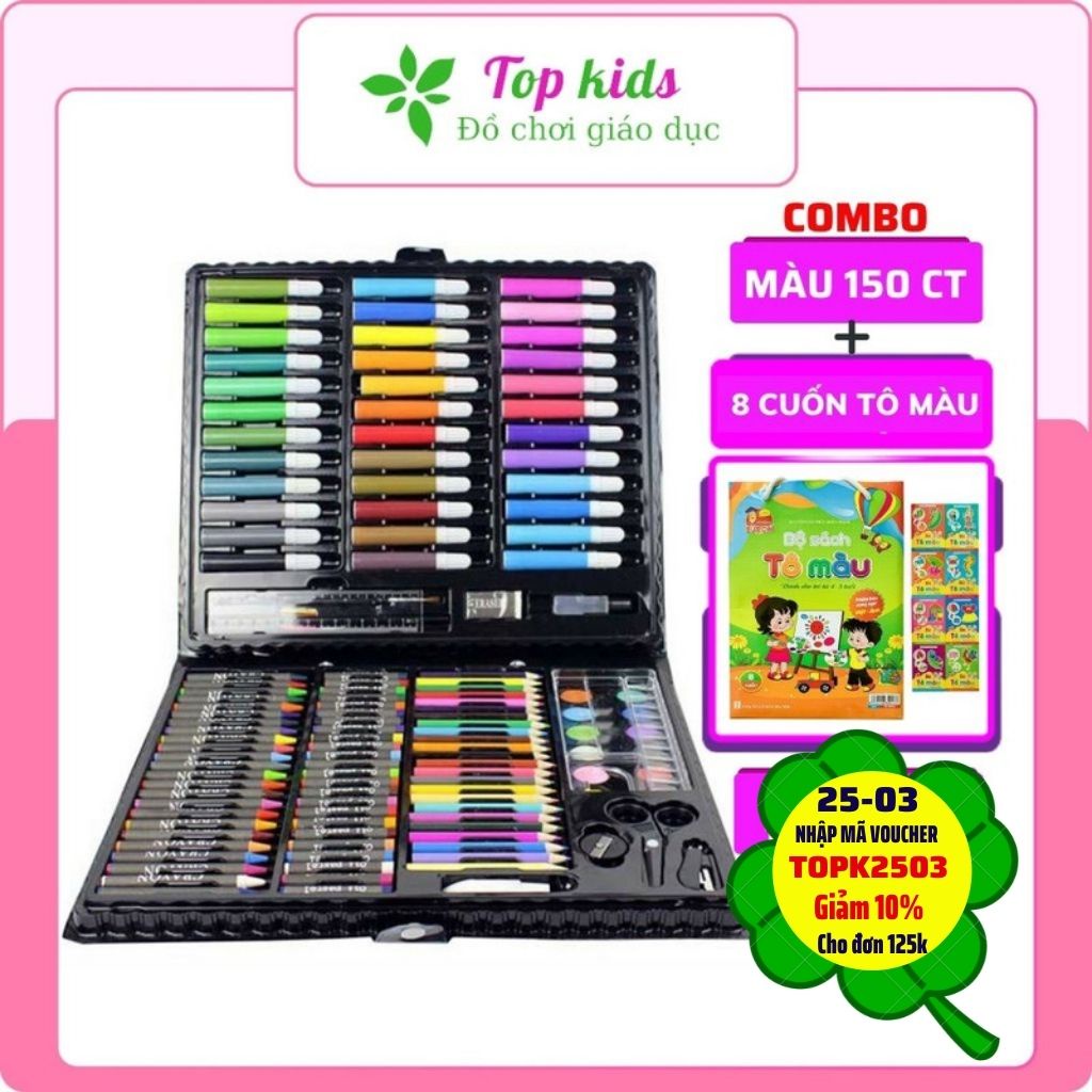 Màu 150 chi tiết kèm 8 cuốn tập tô vẽ cho bé bộ hộp bút đựng chì sáp đồ chơi thông minh sáng tạo cho trẻ em TOPKIDS