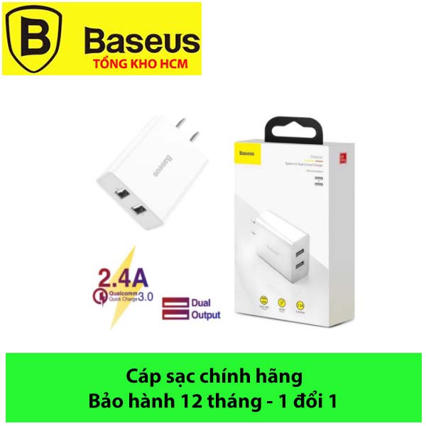 Củ sạc Baseus Speed Mini Dual USB sạc nhanh 2.1A, 10.5W, trang bị 2 cổng sạc USB cho iPhone/Samsung/xiaomi...