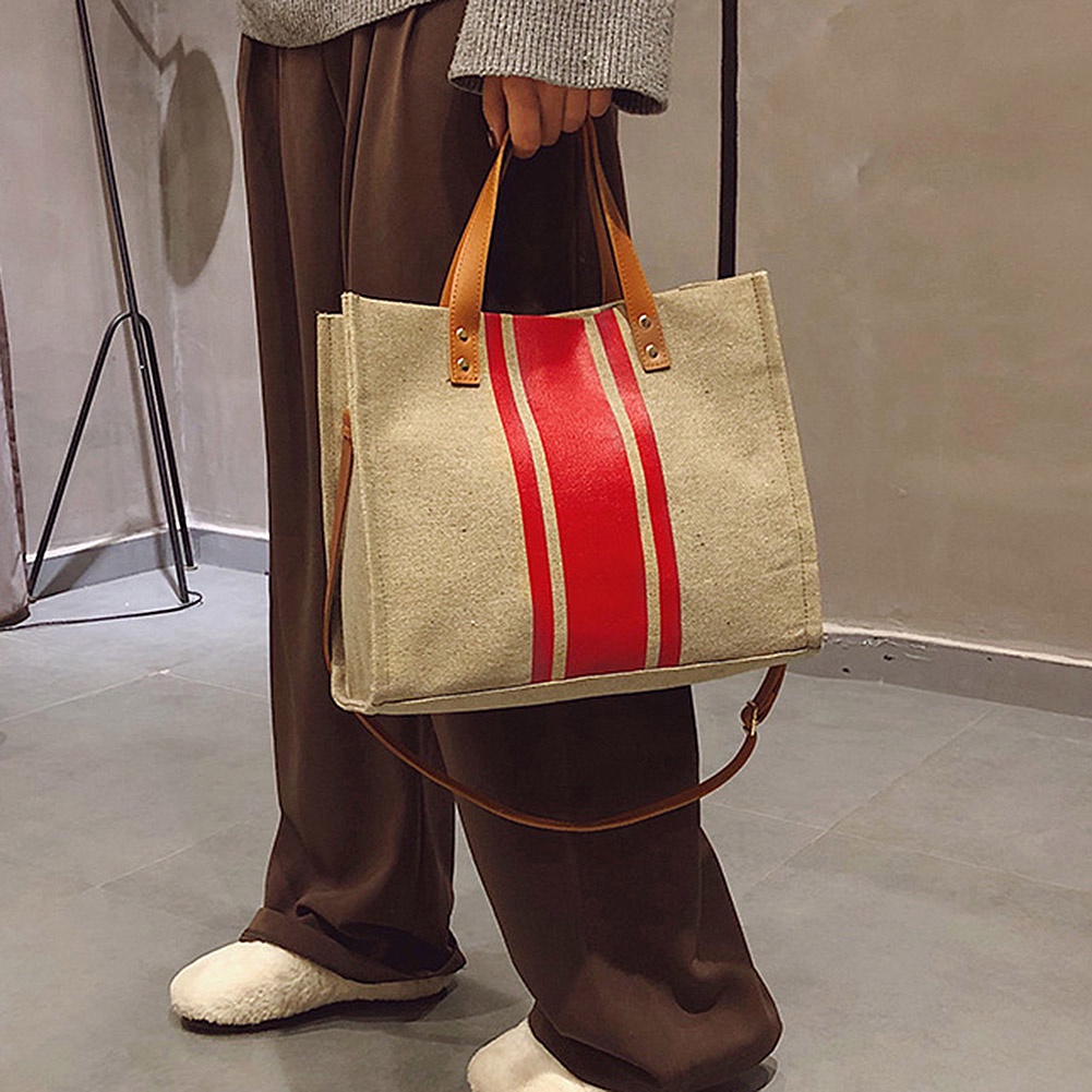 Túi xách canvas cỡ lớn họa tiết sọc thời trang tiện dụng cho nữ