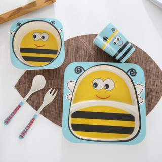 Set ăn dặm 5 món gồm cốc, bát, thìa, dĩa và khay ăn 2 ngăn làm từ tre Bamboo kháng khuẩn Royalcare 170 cho bé phù hợp BL