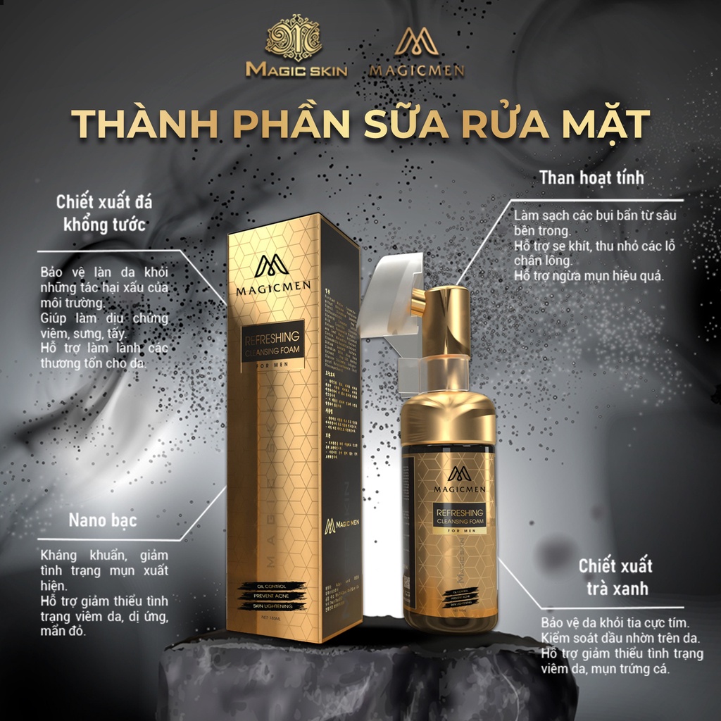 Sữa rửa mặt tạo bọt dành cho nam giới Magic Skin Refreshing Cleansing Foam 185ML