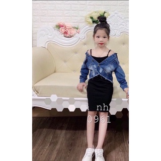 Set 2 chi tiết đầm body 2 dây+ áo khoác jean