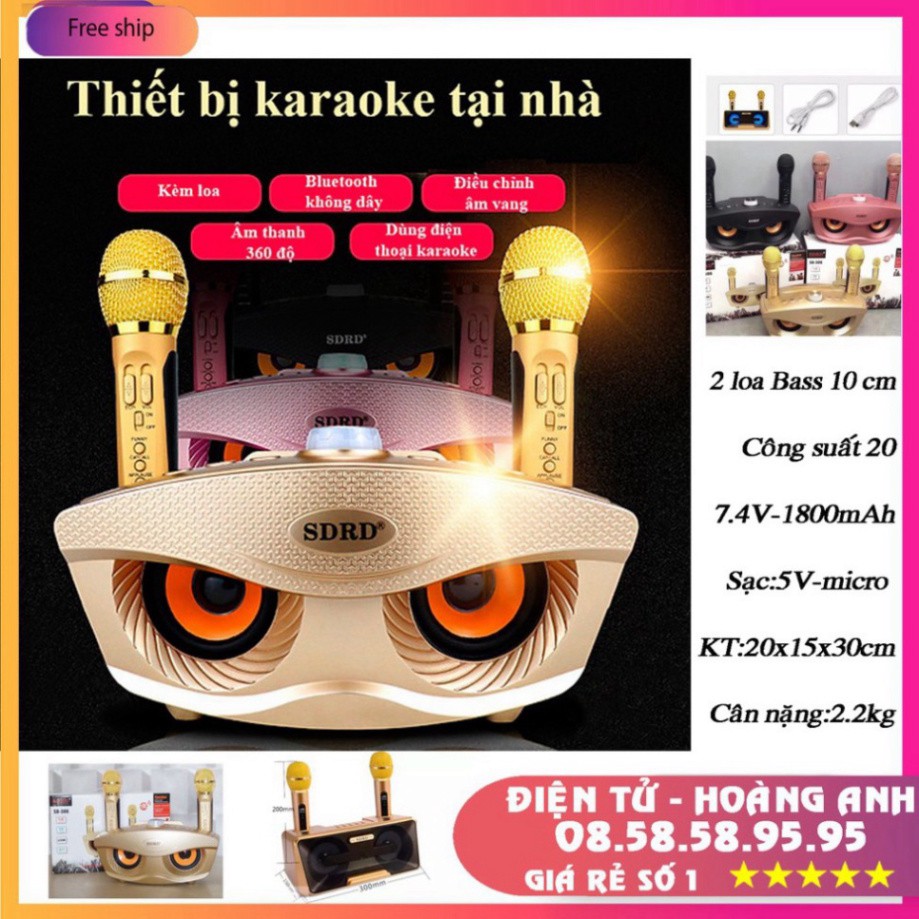 Loa Bluetooth Karaoke SD-306 Plus Loại 1 tặng kèm 2 micro hát Karaoke không dây.Bass đập siêu hay SD301 - SD 309