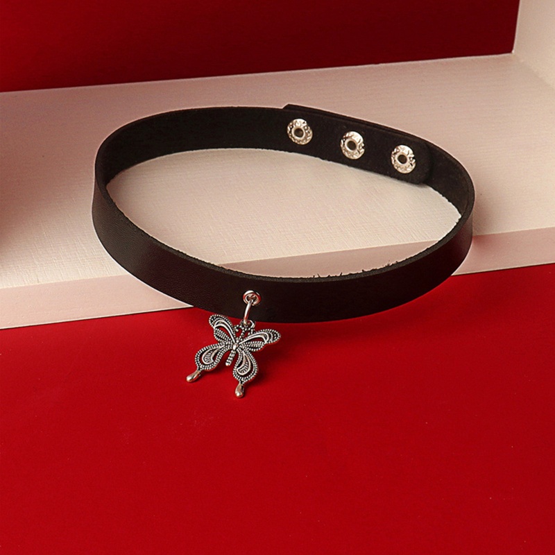 Vòng Cổ Choker Da PU Mềm Điều Chỉnh Được Mặt Hình Bướm Phong Cách Punk