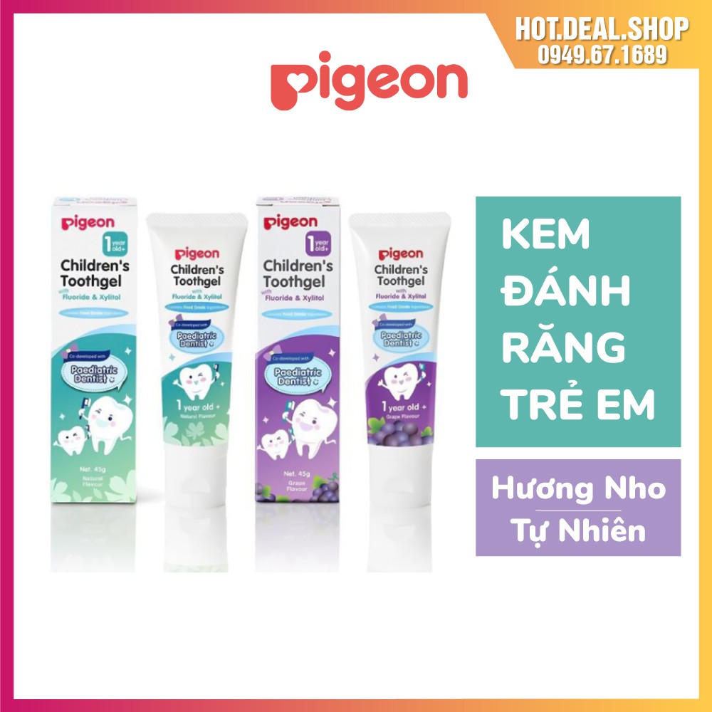 [Chính Hãng] Kem đánh răng cho bé Pigeon 45g hương nho/ hương tự nhiên